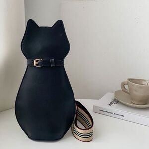 Black cat mini Crossbody bag with collar and adjustable strap